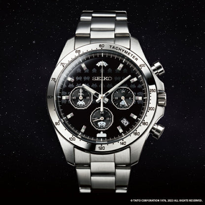スペースインベーダー45周年記念ウオッチ クオーツ 腕時計 ブランド メンズ 数量限定モデル クロノグラフ 51253 アナログ ブラック 黒 日本製 IEI-51253