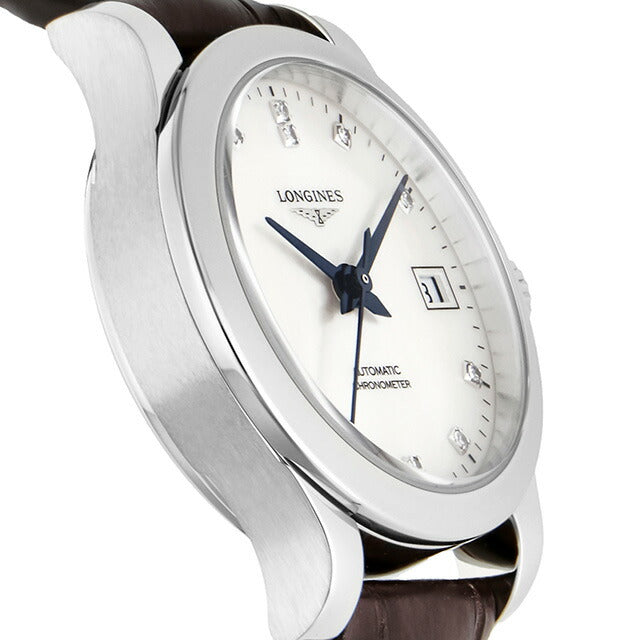 ロンジン レコード 自動巻き 腕時計 ブランド レディース ダイヤモンド LONGINES L2.320.4.87.2 アナログ ホワイトシェル ブラウン 白 L2-320-4-87-2