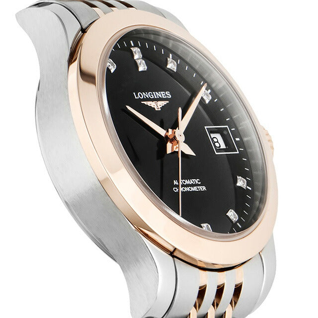 ロンジン レコード 自動巻き 腕時計 ブランド レディース LONGINES L2.320.5.57.7 アナログ ブラック シルバー ピンクゴールド 黒 スイス製 L2-320-5-57-7