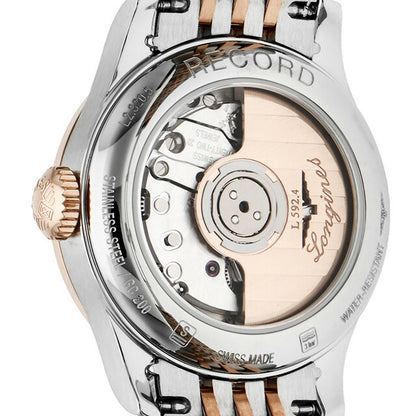 ロンジン レコード 自動巻き 腕時計 ブランド レディース LONGINES L2.320.5.57.7 アナログ ブラック シルバー ピンクゴールド 黒 スイス製 L2-320-5-57-7