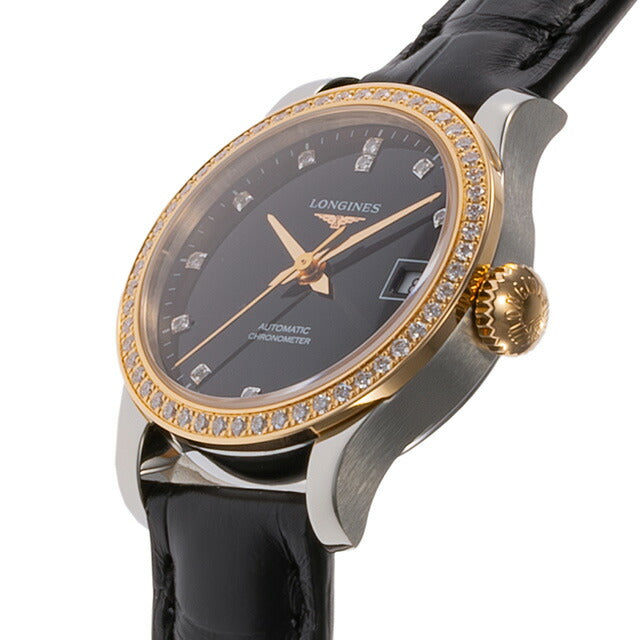 ロンジン レコード 自動巻き 腕時計 ブランド レディース ダイヤモンド LONGINES L2.320.5.59.2 アナログ ブラック 黒 スイス製 L2-320-5-59-2