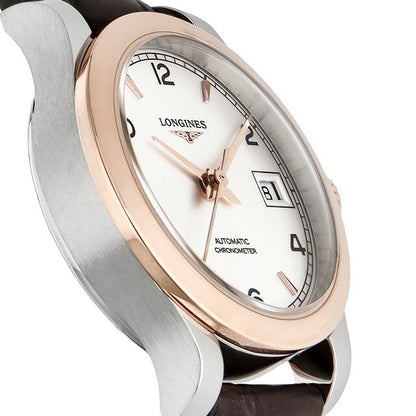 ロンジン レコード 自動巻き 腕時計 ブランド レディース LONGINES L2.320.5.76.2 アナログ シルバー ブラウン スイス製 L2-320-5-76-2