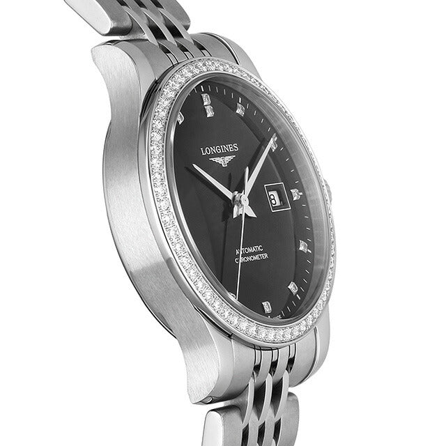 ロンジン レコード 自動巻き 腕時計 ブランド レディース ダイヤモンド LONGINES L2.321.0.57.6 アナログ ブラック 黒 スイス製 L2-321-0-57-6