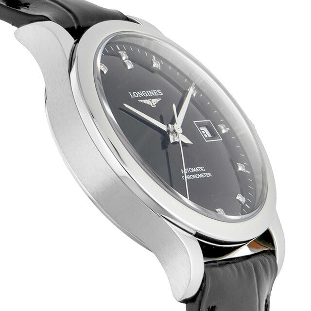 ロンジン レコード 自動巻き 腕時計 ブランド レディース ダイヤモンド LONGINES L2.321.4.57.2 アナログ ブラック 黒 スイス製 L2-321-4-57-2