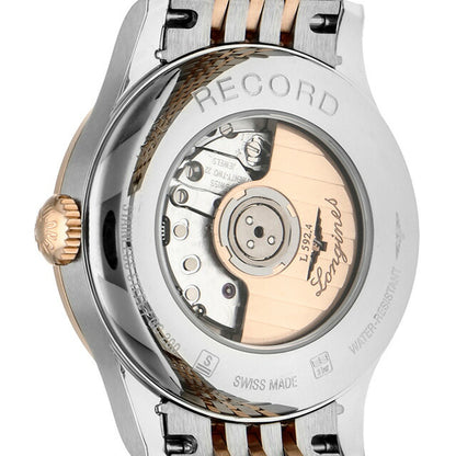 ロンジン レコード 自動巻き 腕時計 ブランド レディース LONGINES L2.321.5.57.7 アナログ ブラック シルバー ピンクゴールド 黒 スイス製 L2-321-5-57-7