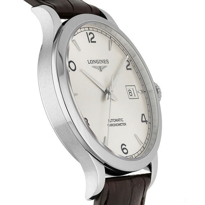 ロンジン レコード 自動巻き 腕時計 ブランド メンズ LONGINES L2.820.4.76.2 アナログ シルバー ブラウン スイス製 L2-820-4-76-2