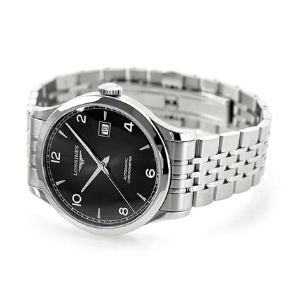 ロンジン レコード 自動巻き 腕時計 ブランド メンズ LONGINES L2.821.4.56.6 アナログ ブラック 黒 スイス製 L2-821-4-56-6