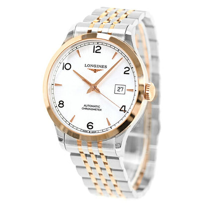 ロンジン レコード 自動巻き 腕時計 ブランド メンズ LONGINES L2.821.5.76.7 アナログ シルバー ピンクゴールド スイス製 L2-821-5-76-7
