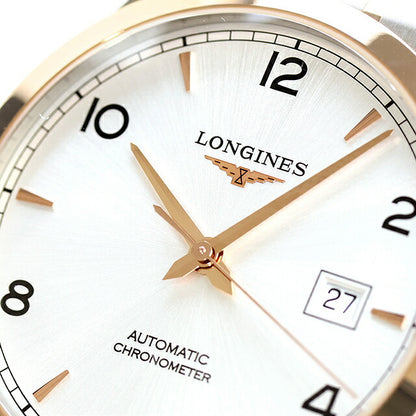 ロンジン レコード 自動巻き 腕時計 ブランド メンズ LONGINES L2.821.5.76.7 アナログ シルバー ピンクゴールド スイス製 L2-821-5-76-7