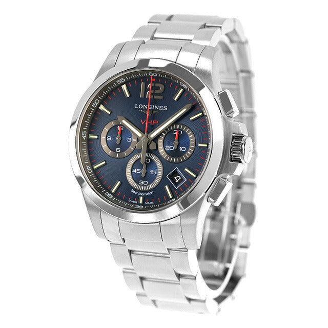 ロンジン コンクエスト V.H.P クォーツ 電池式 腕時計 ブランド メンズ クロノグラフ LONGINES L3.717.4.96.6 アナログ ブルー スイス製 L3-717-4-96-6