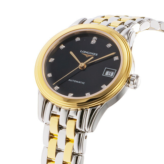 ロンジン フラッグシップ 自動巻き 腕時計 ブランド レディース ダイヤモンド LONGINES L4.274.3.57.7 アナログ ブラック シルバー ゴールド 黒 スイス製 L4-274-3-57-7