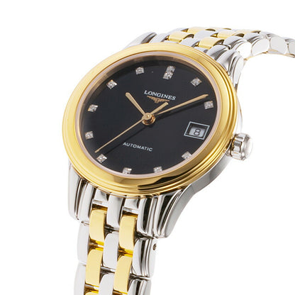 ロンジン フラッグシップ 自動巻き 腕時計 ブランド レディース ダイヤモンド LONGINES L4.274.3.57.7 アナログ ブラック シルバー ゴールド 黒 スイス製 L4-274-3-57-7