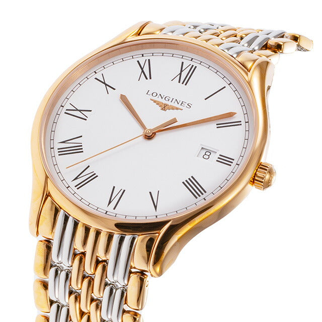 ロンジン リール クォーツ 電池式 腕時計 ブランド メンズ LONGINES L4.859.1.11.7 アナログ ホワイト ゴールド シルバー 白 スイス製 L4-859-1-11-7