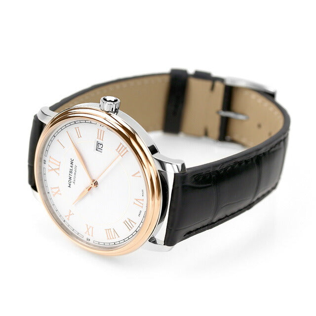 Montbran Star Legacy Classic Automatic Mechanical Watch品牌皮革腰带113824模拟白色白色白色瑞士MB113824