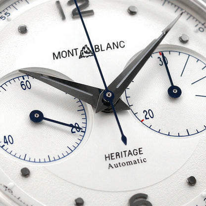 Montblanc Heritage Monopsar自动观看品牌男士计时码蒙特兰克119951模拟白色灰色白色MB119951