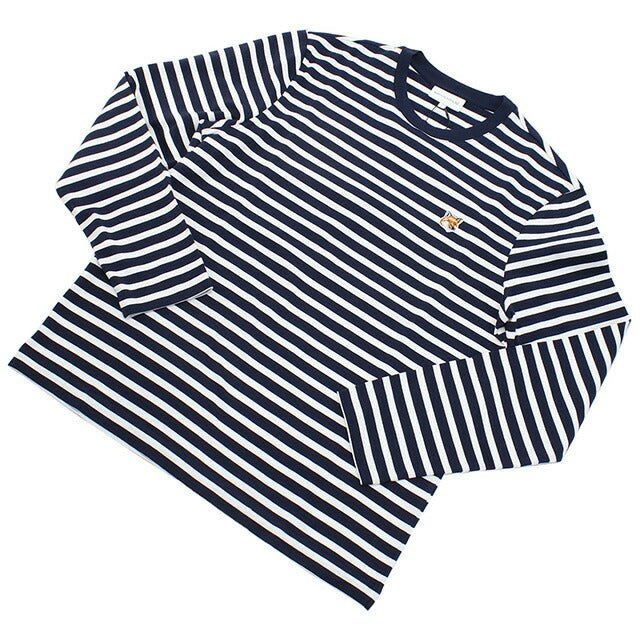 メゾンキツネ 長袖Ｔシャツ メンズ ブランド MAISON KITSUNE ポルトガル LM00105 NAVY STRIPES ネイビー系 ホワイト系 ウェア 選べるモデル MKILM00105A
