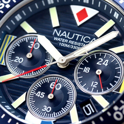 Nautica West Port Collection Quartz观看品牌男士计时码表Nautica NAPWPS302模拟海军