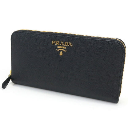 プラダ 長財布ラウンドファスナー レディース ブランド SAFFIANO METAL ORO レザー イタリア 1ML506 NERO　ブラック 財布 PRA1ML50601