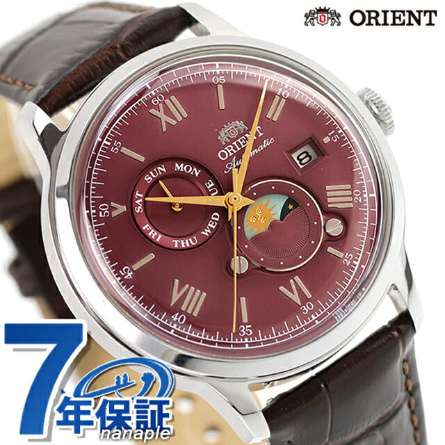 オリエント クラシック バンビーノ サンアンドムーン 自動巻き 腕時計 ブランド メンズ ORIENT CLASSIC RN-AK0807R アナログ ボルドー ブラウン 赤 RN-AK0807R