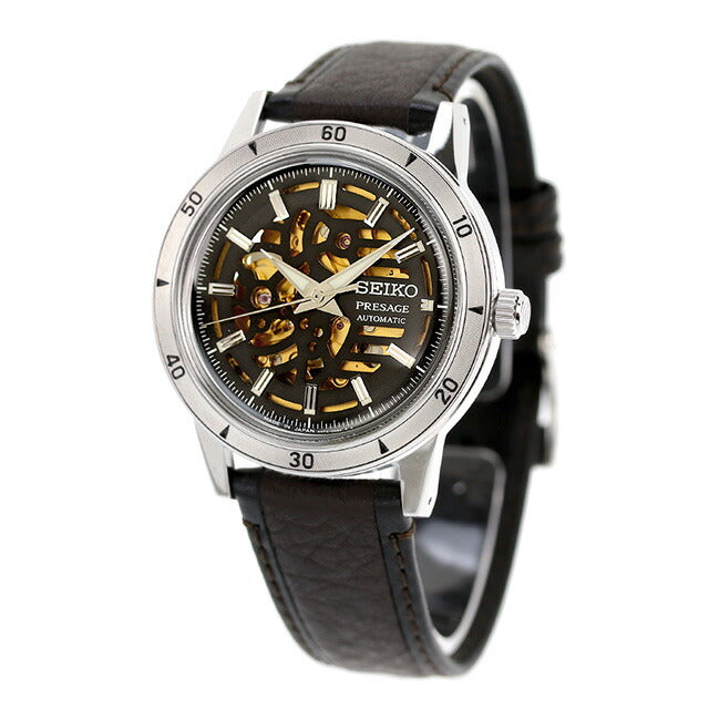 セイコー プレザージュ Style60’s 自動巻き 腕時計 ブランド メンズ オープンハート SEIKO PRESAGE SARY257 アナログ ブラック ゴールド ダークブラウン 黒 SARY257
