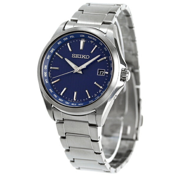 Seiko Watch Solar Radio Titanium World Time Watch Brand Men Made in Japan SBTM289 SEIKO Blue