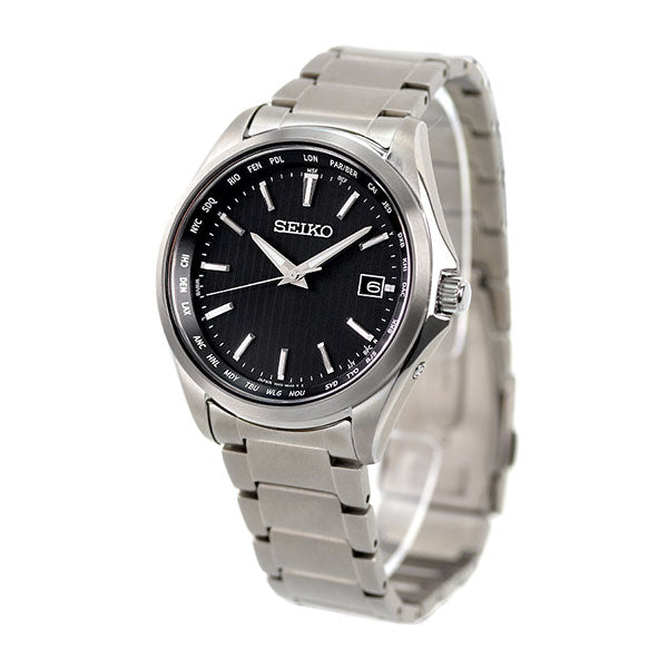 Seiko Watch Solar Radio Titanium World Time Watch Brand Men Made in Japan SBTM291 SEIKO Black