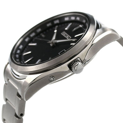 Seiko Watch Solar Radio Titanium World Time Watch Brand Men Made in Japan SBTM291 SEIKO Black