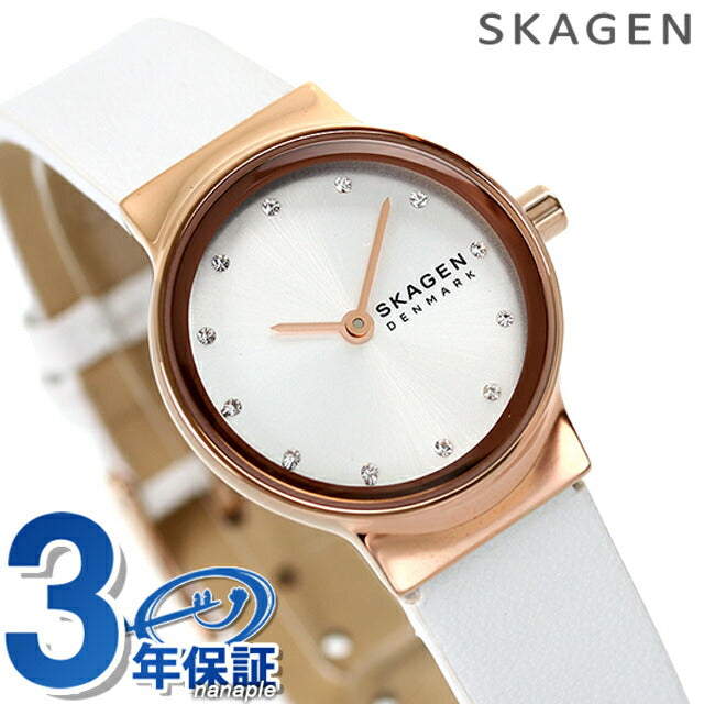 Scagen Watch Brand Ladies Flare Reel 26mm LWG皮革石英SKW3029白色银色白色