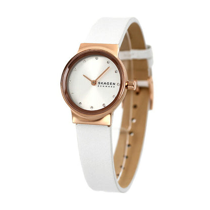 Scagen Watch Brand Ladies Flare Reel 26mm LWG皮革石英SKW3029白色银色白色