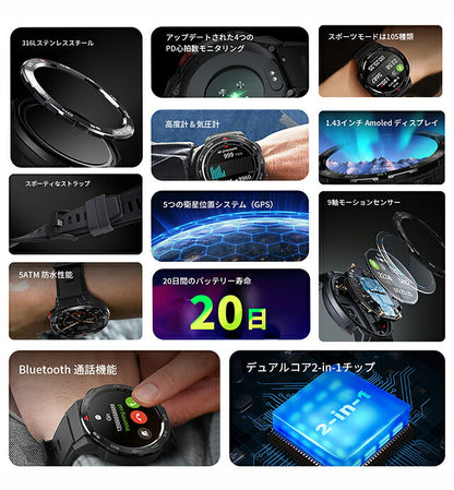 ミブロ Mibro GS Pro 充電式クオーツ スマートウォッチ ブランド メンズ Bluetooth mibro SP380009-C01 デジタル ブラック 黒 SP380009-C01