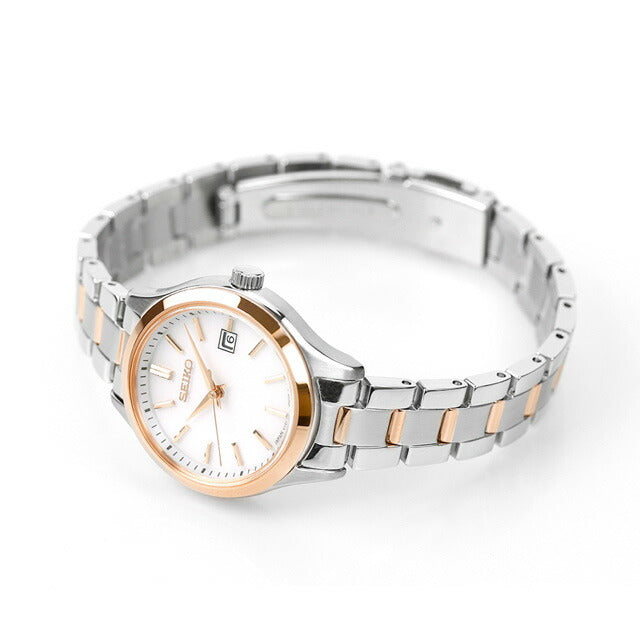 精工选择观看品牌太阳能女士精工SEIKO STPX096模拟白色粉红色黄金在日本白色