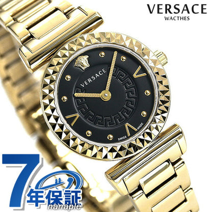 Versace Mini Vanity Switzerland Ladies Watch Brand VEAA00518 Black Yellow Gold New