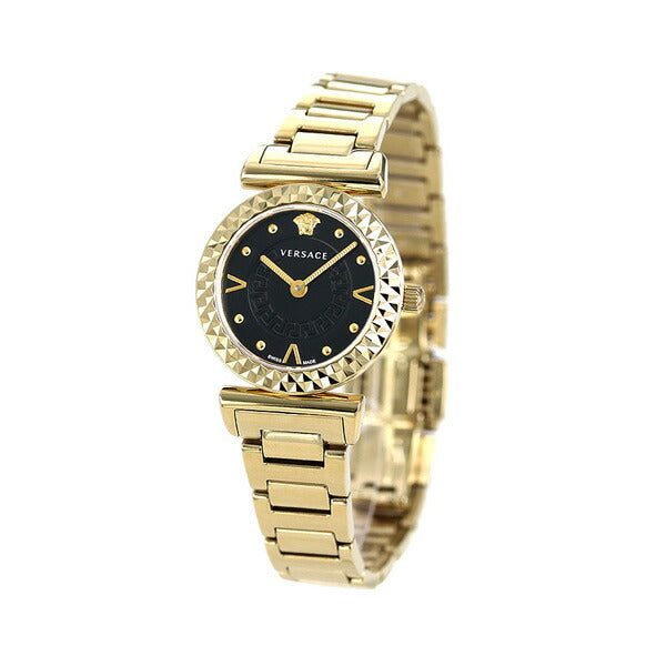 Versace Mini Vanity Switzerland Ladies Watch Brand VEAA00518 Black Yellow Gold New