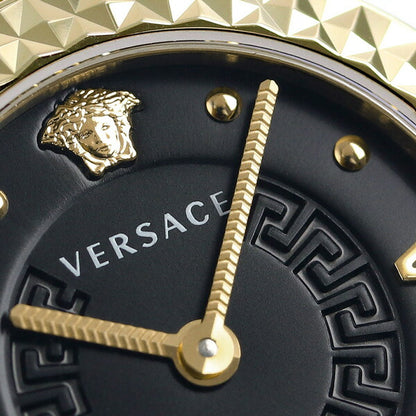 Versace Mini Vanity Switzerland Ladies Watch Brand VEAA00518 Black Yellow Gold New