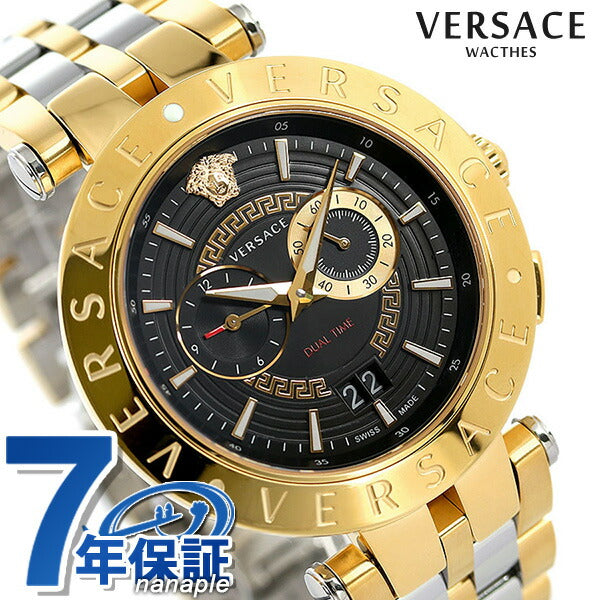 范思哲（Versace）观看男士观看品牌v竞赛双重时间46毫米VEBV00519 Verserce Black Black Gold