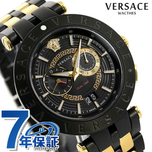 范思哲（Versace）观看男士观看品牌v竞赛双重时间46毫米VEBV00619 Verserce Black Black Gold