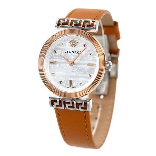 Versace Clock Mignander Watch Brand Ladies Leather Belt Velw01022 Analog Silver Light Brown Switzerland