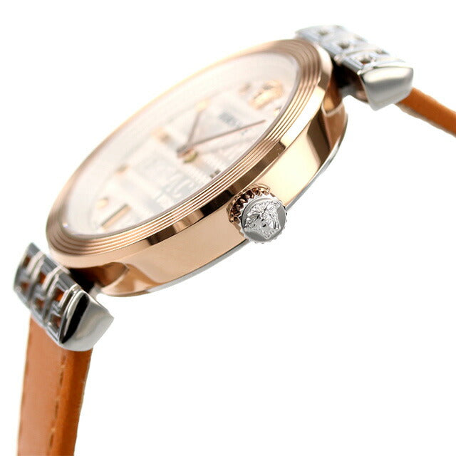 Versace Clock Mignander Watch Brand Ladies Leather Belt Velw01022 Analog Silver Light Brown Switzerland