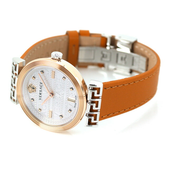 Versace Clock Mignander Watch Brand Ladies Leather Belt Velw01022 Analog Silver Light Brown Switzerland