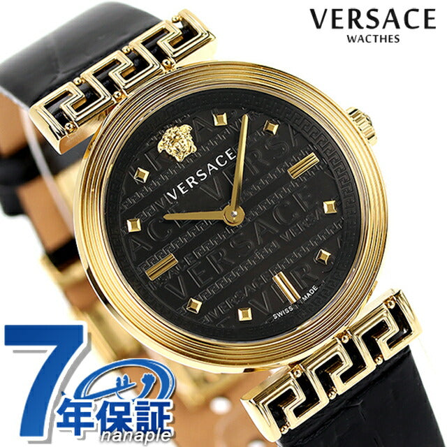 Versace Miander Quartz手表品牌女士皮革皮带Velw01122模拟海军黑色黑色瑞士