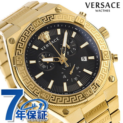 Versace运动型Greka Quartz观看品牌男士计时码表VESO00922模拟黑色金色黑色黑色瑞士