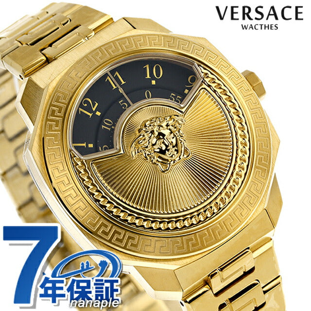 Versace Diros Icon Quartz观看品牌男士女士VQU050015模拟黑色黄金黑色瑞士