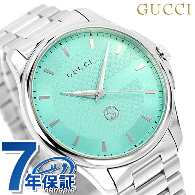 Gucci G Time Les Quartz观看品牌男士YA126372模拟薄荷蓝色瑞士