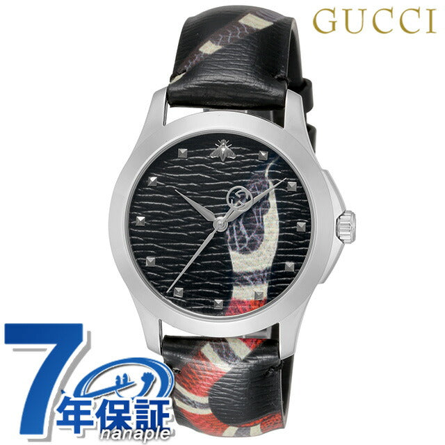 Gucci时钟G时间les Quartz观看男士女士皮革皮带Gucci YA1264007黑色黑色瑞士