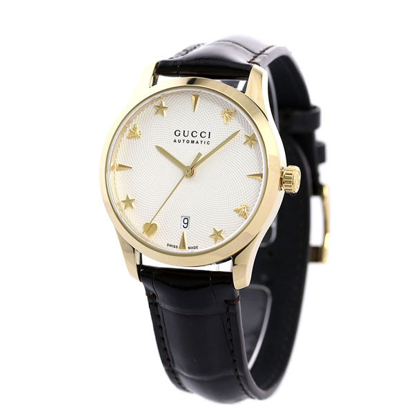 グッチ 時計 Gタイムレス 38mm 自動巻き 機械式 メンズ レディース 腕時計 ブランド YA126470A G-TIMELESS シルバー ダークブラウン 革ベルト YA126470A