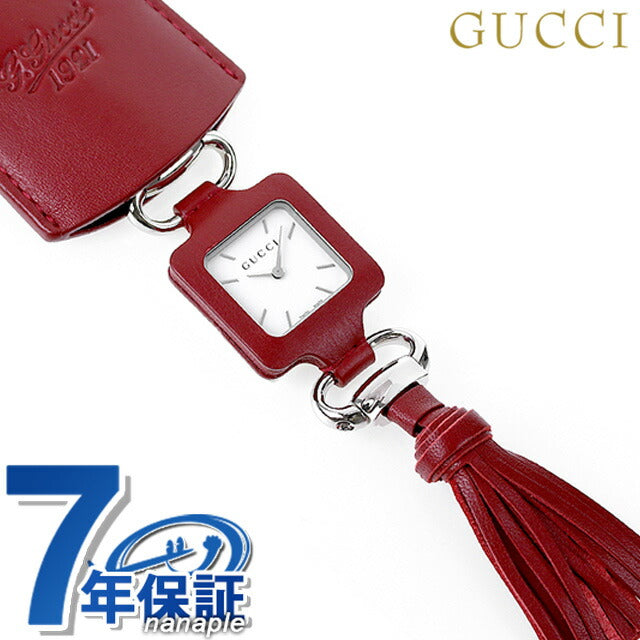 グッチ 時計 グッチ1921 クオーツ 懐中時計 メンズ レディース ペンダントウォッチ 革ベルト GUCCI YA130418 ホワイト レッド 白 スイス製 YA130418