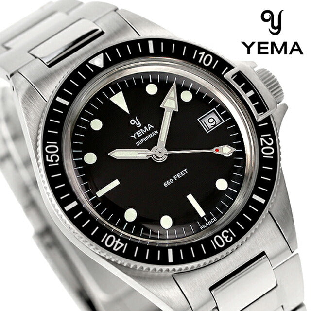 Yema超人遗产石英Quartz Watch Brand Men Yema YMHF1573-AM模拟黑色黑色法国