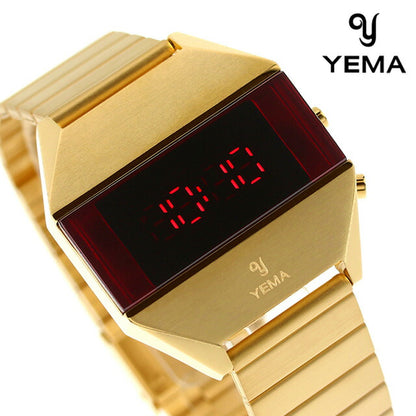 YEMA LED GOLD 37.5mm石英男性手表Yema观看YMHF1575-1AM红色X Gold