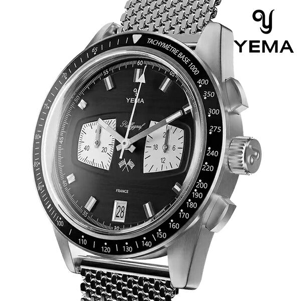 イエマ ラリーグラフ メカクォーツ II リバースパンダ クオーツ 腕時計 ブランド メンズ クロノグラフ YEMA YMHF1584-AM アナログ ブラック 黒 フランス製 YMHF1584-AM