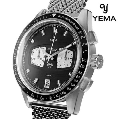 イエマ ラリーグラフ メカクォーツ II リバースパンダ クオーツ 腕時計 ブランド メンズ クロノグラフ YEMA YMHF1584-AM アナログ ブラック 黒 フランス製 YMHF1584-AM